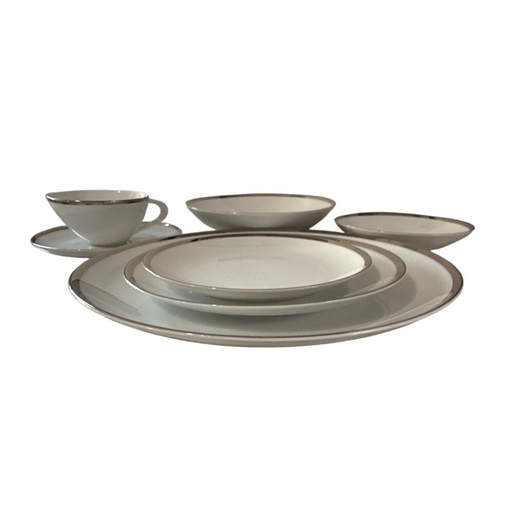 Sango Fine China Pallas Place Setting 7 Pc White & Silver Trim Elegant Design - Picture 2 of 10